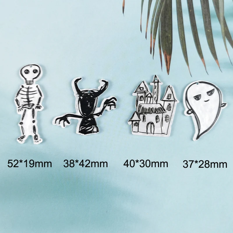 JeQue 10PCS Acrylic Fear Halloween Skull Haunted House Ghost Charms Pendant DIY Keychain Earrings Jewelry Accessories