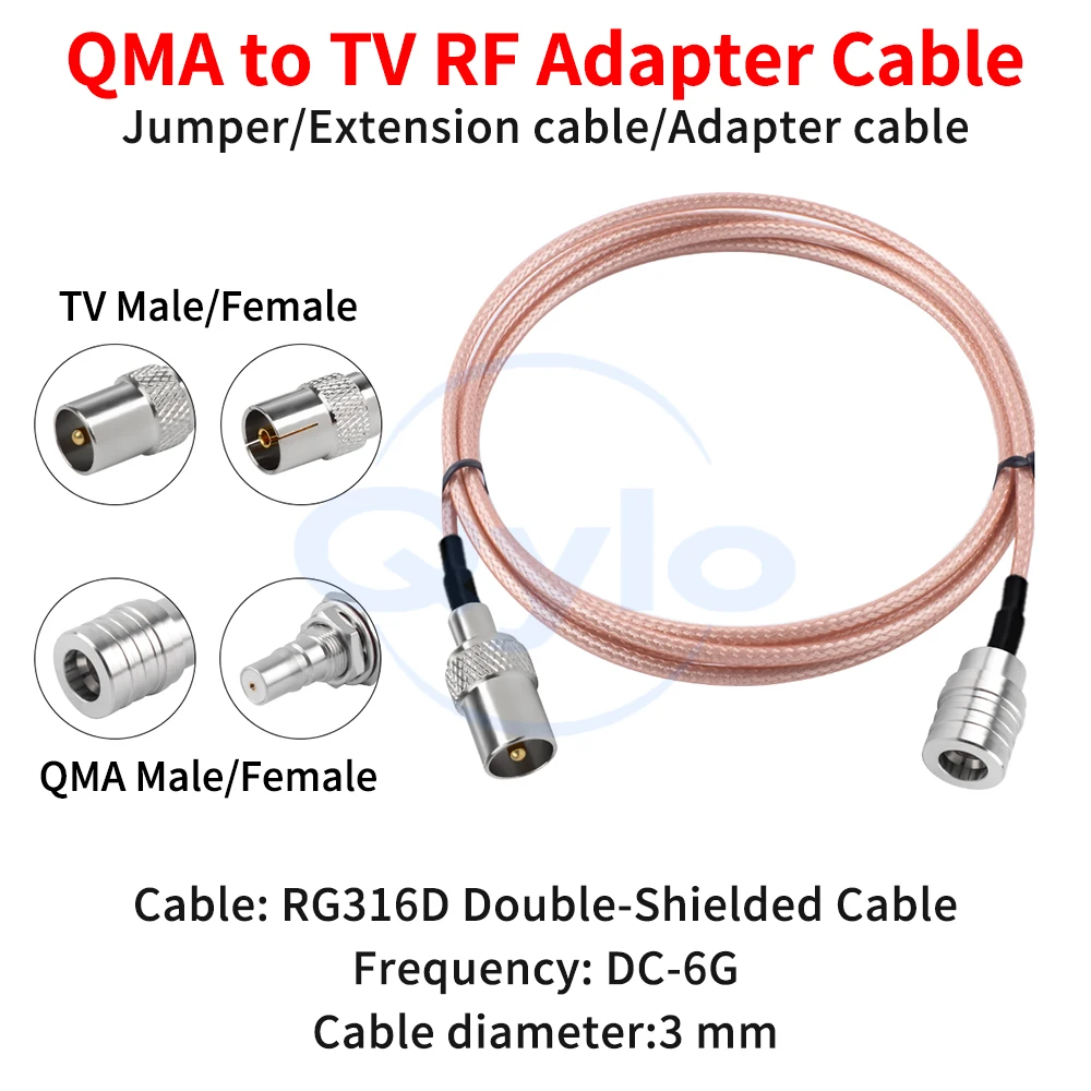 (1 pcs) QMA to TV RF Adapter Cable Male / Female Connectors RG316D Brown Double-Shielded Cable 0-6GHz QMA to TV Cable