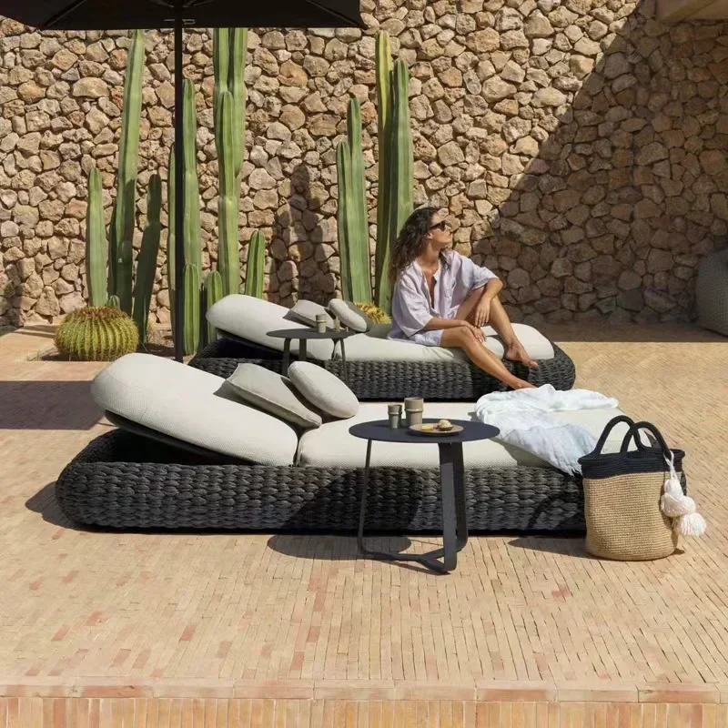 High Quality Customized Outdoor Aluminum Recliner Bed Swimming Pool Sun Lounger Rope Beach Chair