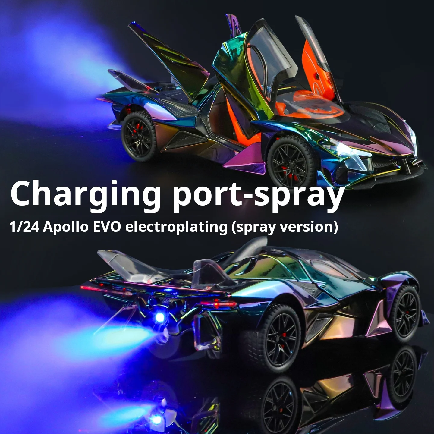 รถโมเดลอัลลอยด์ อัตราส่วน 1:24 รุ่น Apollo EVO รุ่นพ่นสีเคลือบเงา รถโมเดลไดแคสต์ พร้อมเสียงและไฟ ของขวัญสำหรับเด็กผู้ชาย ของสะสม