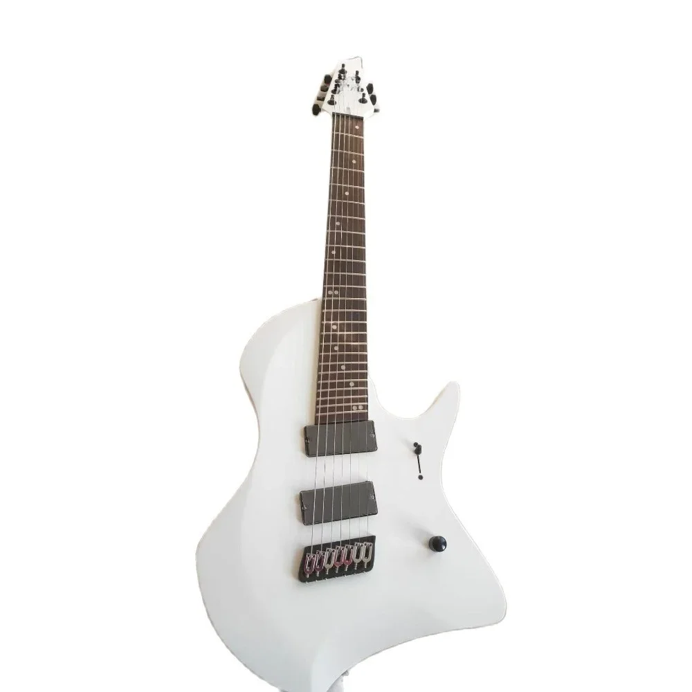 Handmade 7-String Fanned Fret Electric Guitar White Body Humbucker Pickups Black Hardware High-Quality Craftsmanship