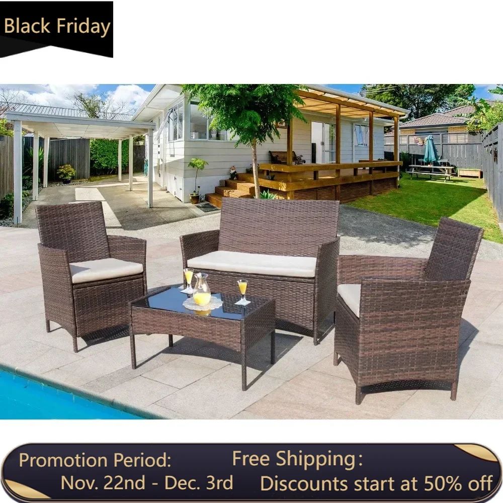 

Outdoor indoor backyard porch garden balcony set of 4 pieces of furniture, length x width x height 35x21x34.1 inches