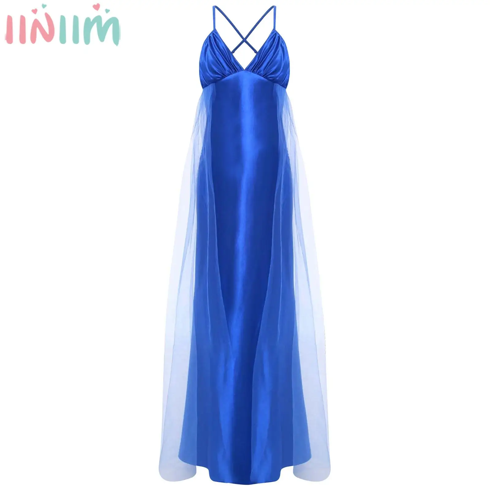 

Maternity Maxi Photography Dress Deep V Adjustable Spaghetti Strap Backless Tulle Gown for Birthday Party Wedding Banquet Prom