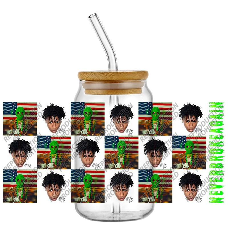 

popular Younger rapper Series easy peel waterproof DIY Decals 3D transfers uvdtf crystal sticker 16oz uv dtf cup wraps