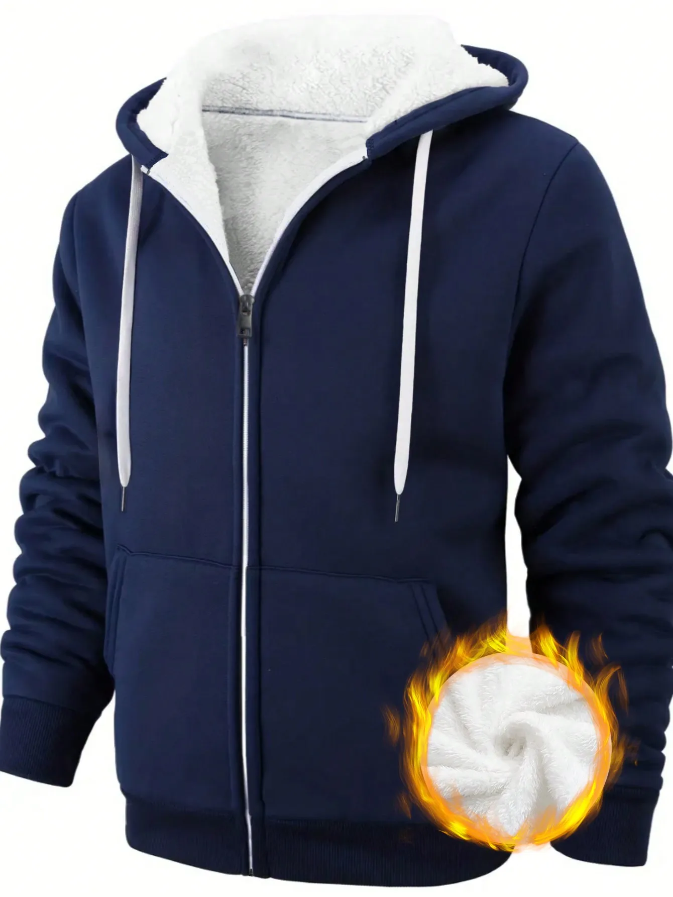 

Мужская толстовка на молнии с флисовой подкладкой и шнурком, теплая зимняя повседневная кофта