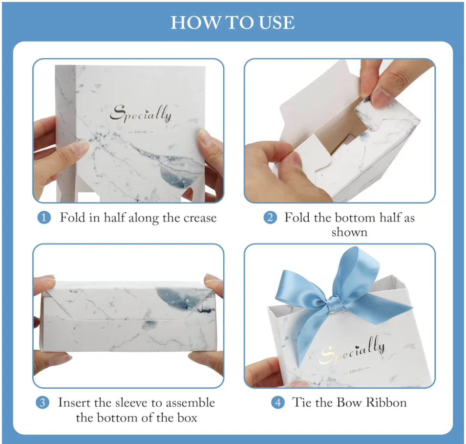 20/50 Pcs Small Party Gift Bags, Marble Mini Thank You Bags with Blue Bow Ribbon, 4.5x1.8x3.Inches, Paper Favor Bags for Wedding