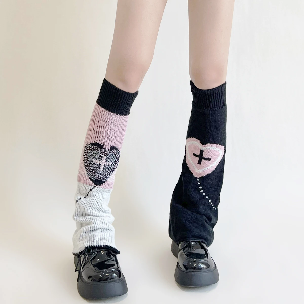 

Love Cross Leg Warmers Double Knitted Hot Girl Y2k Wide Leg Socks Polyester Punk Leg Cover Harajuku Y2K Gothic AB Leg Socks