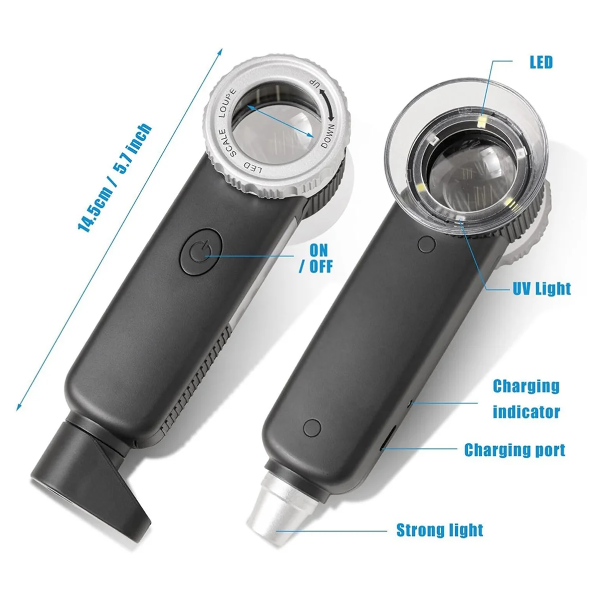 A22I 30X Perhiasan Pembesar dengan 7 Lampu, Kaca Pembesar Genggam Lipat USB Isi Ulang dengan Senter Penilaian Giok