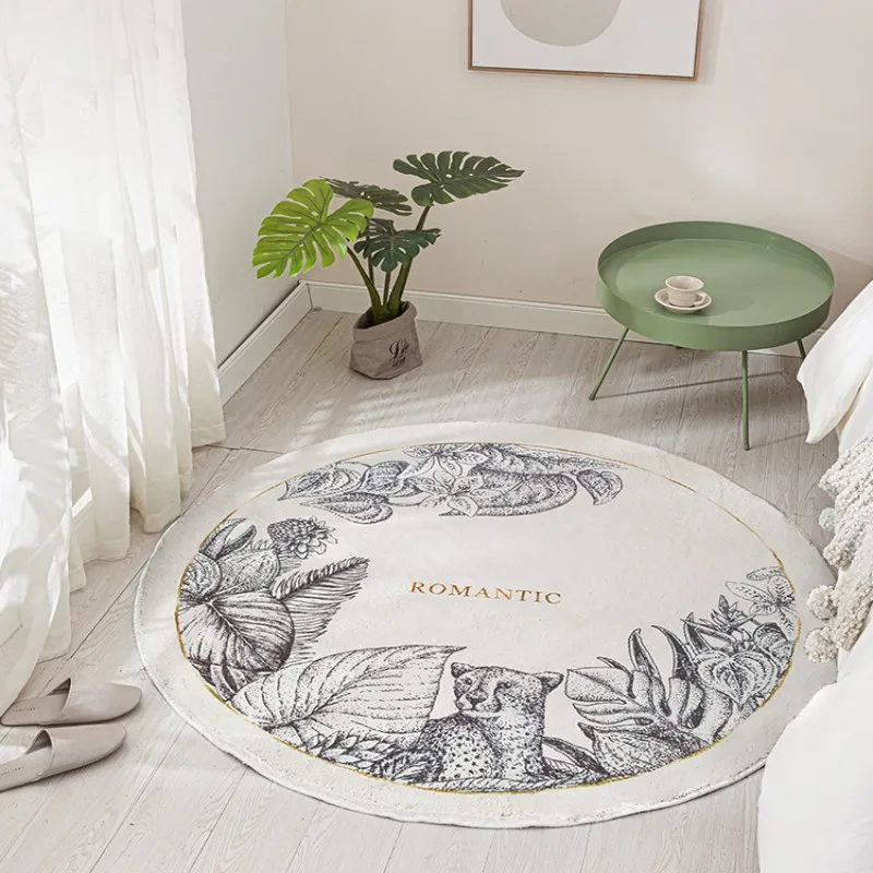 French Retro Living Room Decoration Carpet Round Plush Rugs for Bedroom Home Fluffy Soft Floor Mat Large Area Carpets Lounge Rug