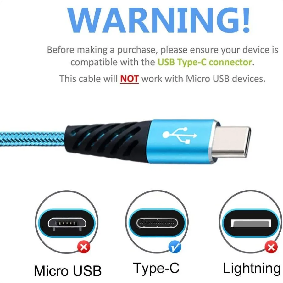 كابل شاحن من النوع C بطول 10 أقدام و4 عبوات سلك شحن سريع USB A إلى USB C شاحن الهاتف الخليوي من النايلون المضفر متوافق مع هاتف Samsung Gala
