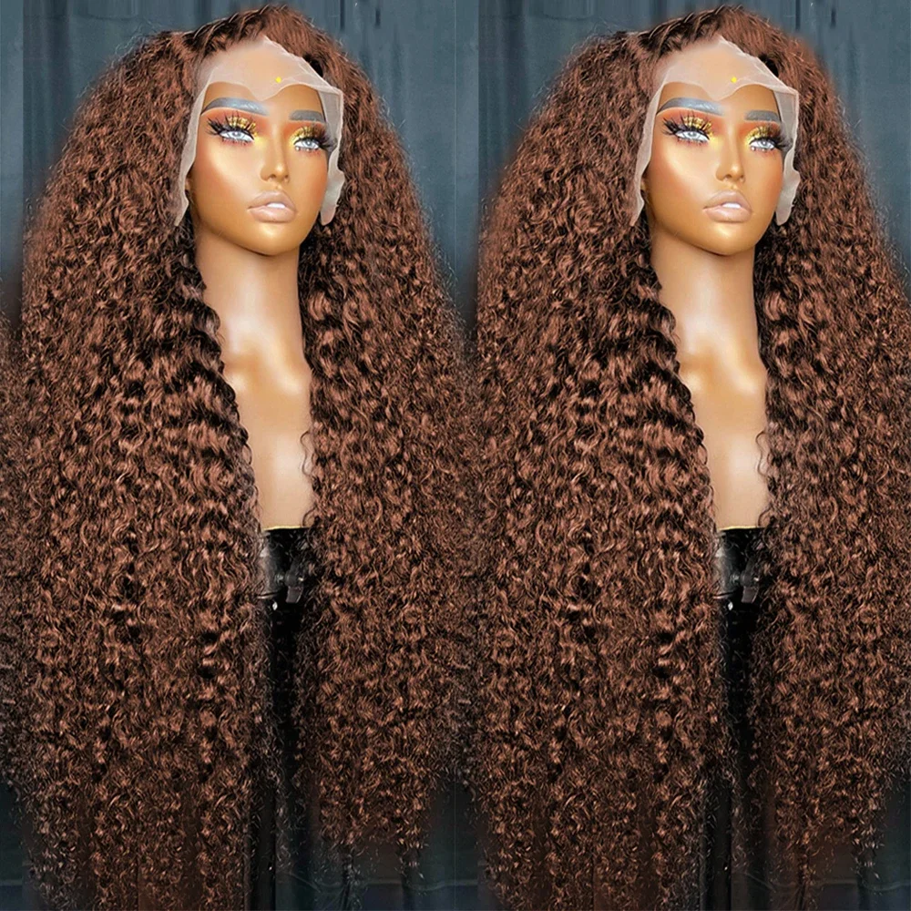 13x4 Chocolate Brown Lace Front Wig 13x6 Deep Wave Frontal Wig Colored HD Lace Front Wigs Pre Plucked Deep Curly Human Hair Wig