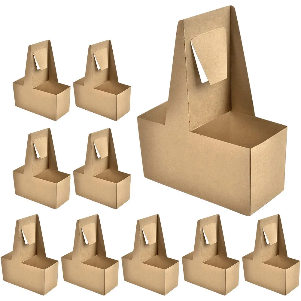 10Pcs Sturdy Corrugated Paper Cup Carrier Drink Holder with Comfort Handle Holds 2 Cups Securely for Takeout Delivery Cold