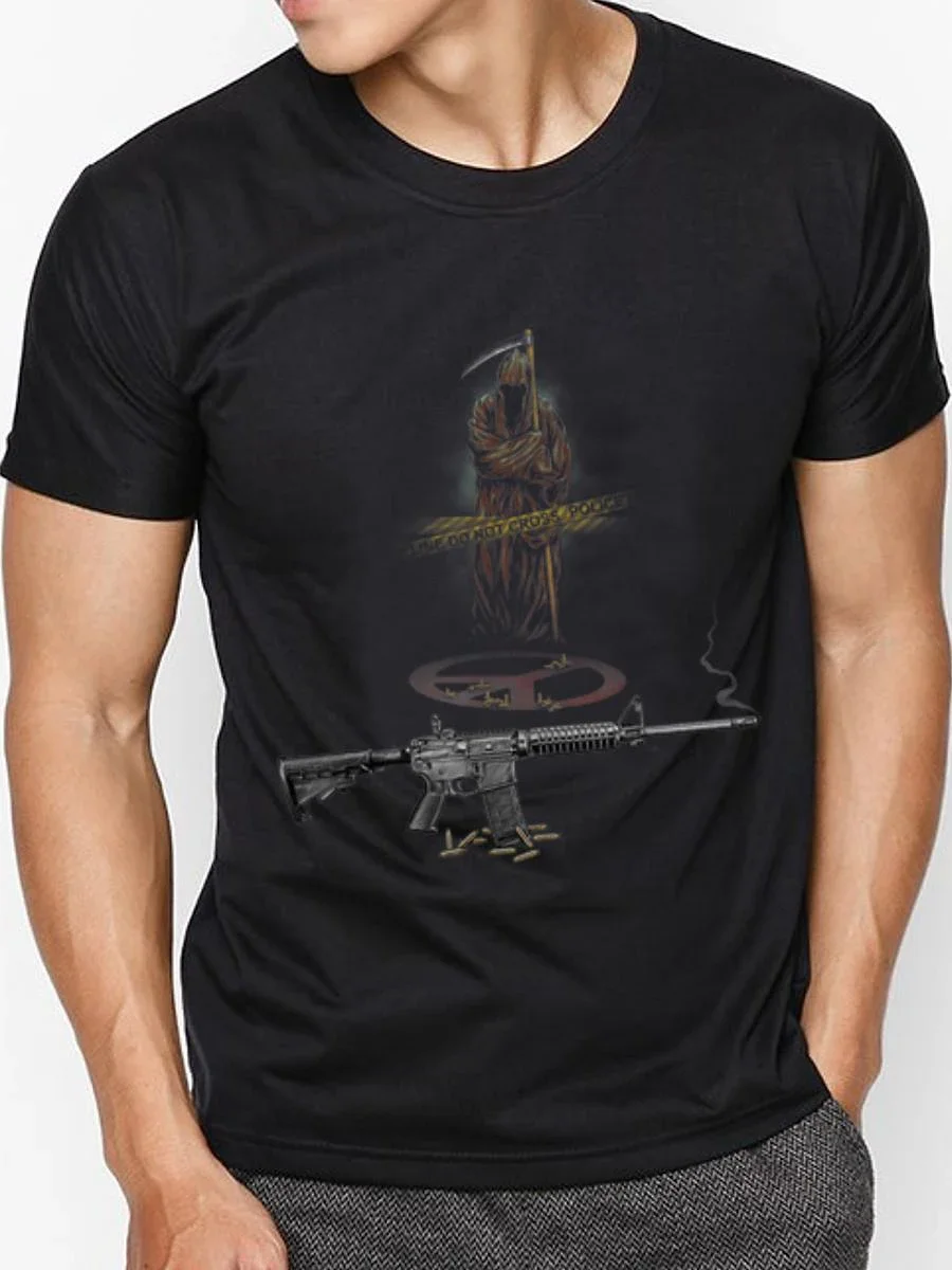 Never Be Peace Grim Reaper AR-15 Rifle T Shirt New 100% Cotton Short Sleeve O-Neck T-shirt Casual Mens Top