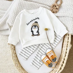 New Baby Clothing Infant Girl Suits Cute Penguin Embroidery Autumn Pullover Long Sleeves Top+Bottom 2pcs Cotton Baby Boys Sets