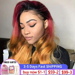 Peluca de cabello humano con cierre frontal, pelo Real suizo, HD, transparente, color degradado, 1B/99J/30, venta