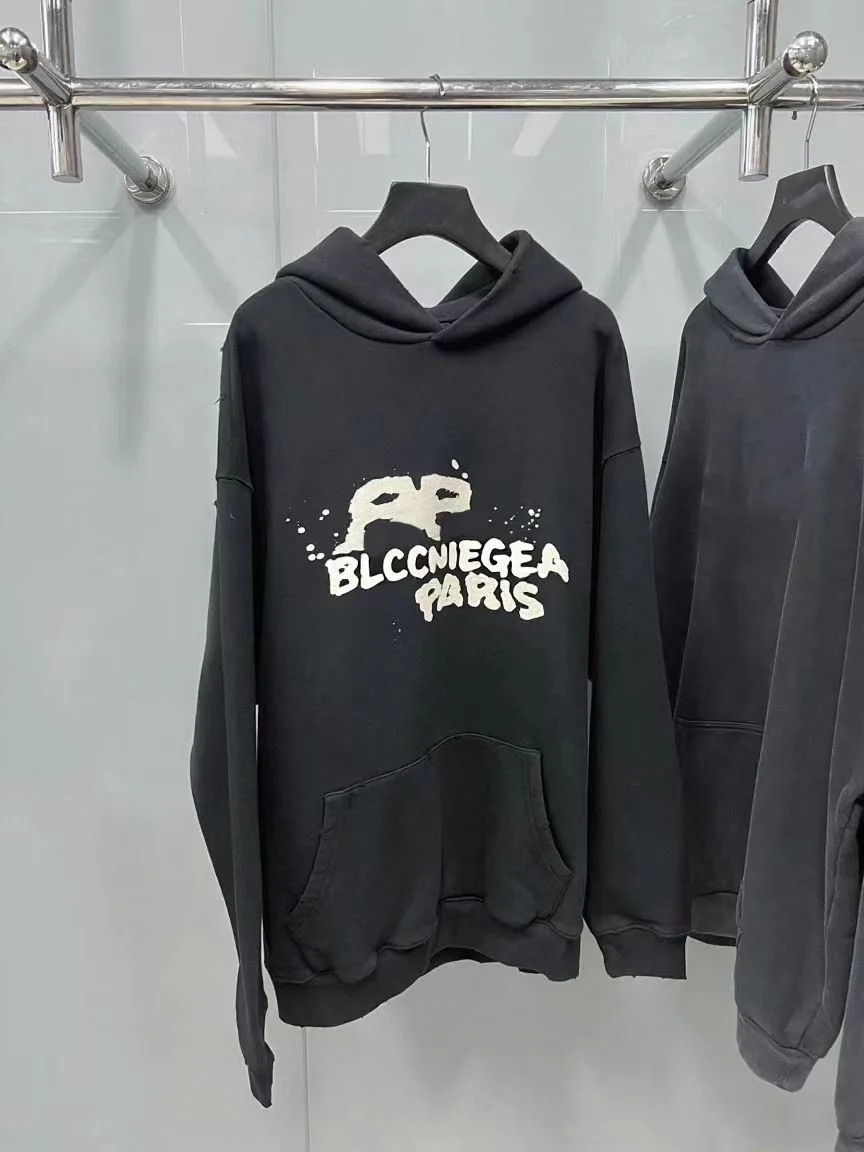 BLCCNIEGEA Sudadera con capucha de tendencia de moda de alta calidad con diseño de letras impresas/bordadas, sudadera holgada de algodón Paris B Unisex