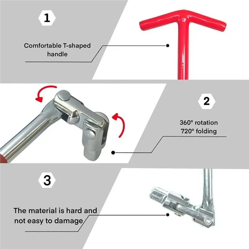 ABYP Spark Plug Socket Wrench, T-Handle With Two 16Mm (5/8 Inch) And Two 21 (13/16 Inch) Spark Plug Wrench