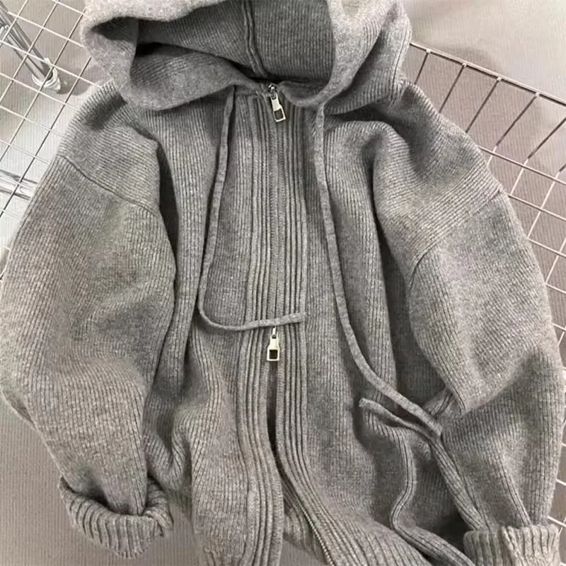 

Fashion Autumn Winter New Sweater Women Jacket Long Sleeves Hooded Loose Knitted Cardigan Coat Female Warm Outerwear Ladies Tops
