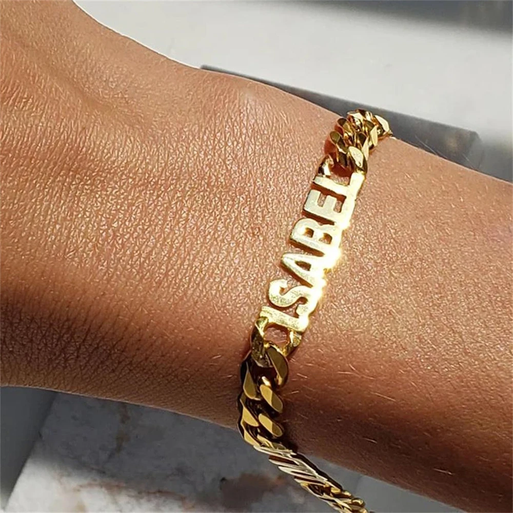 

Stainless Steel Cuban Link Chain Bracelet for Men Women, Custom Name Plate Bracelet, Personalized Engraved Cuban Bracelet
