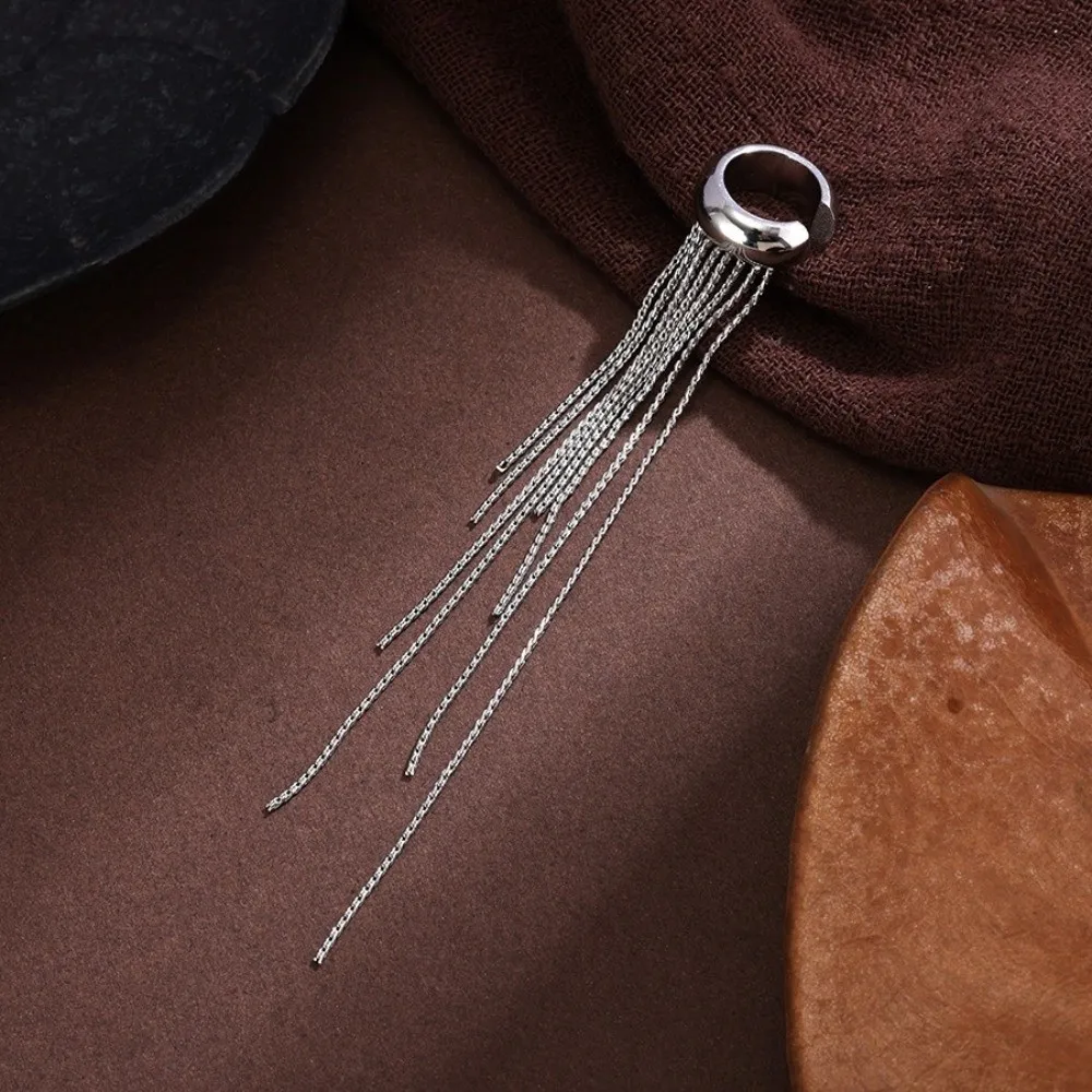 Elegant Long Chain Tassel Ear Cuff Gold Color Single Ear Clip Stainless Steel No Piercing Ear Wrap Women
