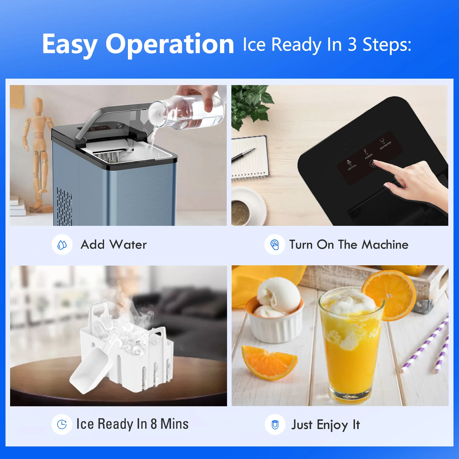 Customized 12KG Mini Countertop Ice Maker Household Electric Self-Cleaning Function for Home Parties Hotels Outdoor Use CB OEM