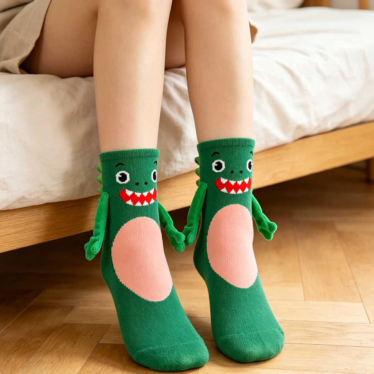 Funny Creative 3D Hand In Hand Animal Socks Soft Cotton Cartoon Panda Dinosaur Pig Socks Novelty Women Daily Wear Sock Present