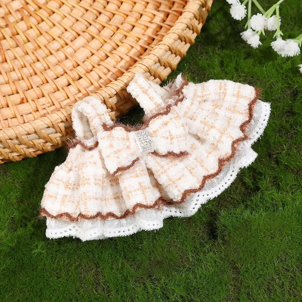 Vestido a cuadros bonito a la moda, ropa DIY, accesorios Retro para muñecas, juego de vestir, vestido de encaje con lazo Bilateral para muñeca de algodón de 10-15cm