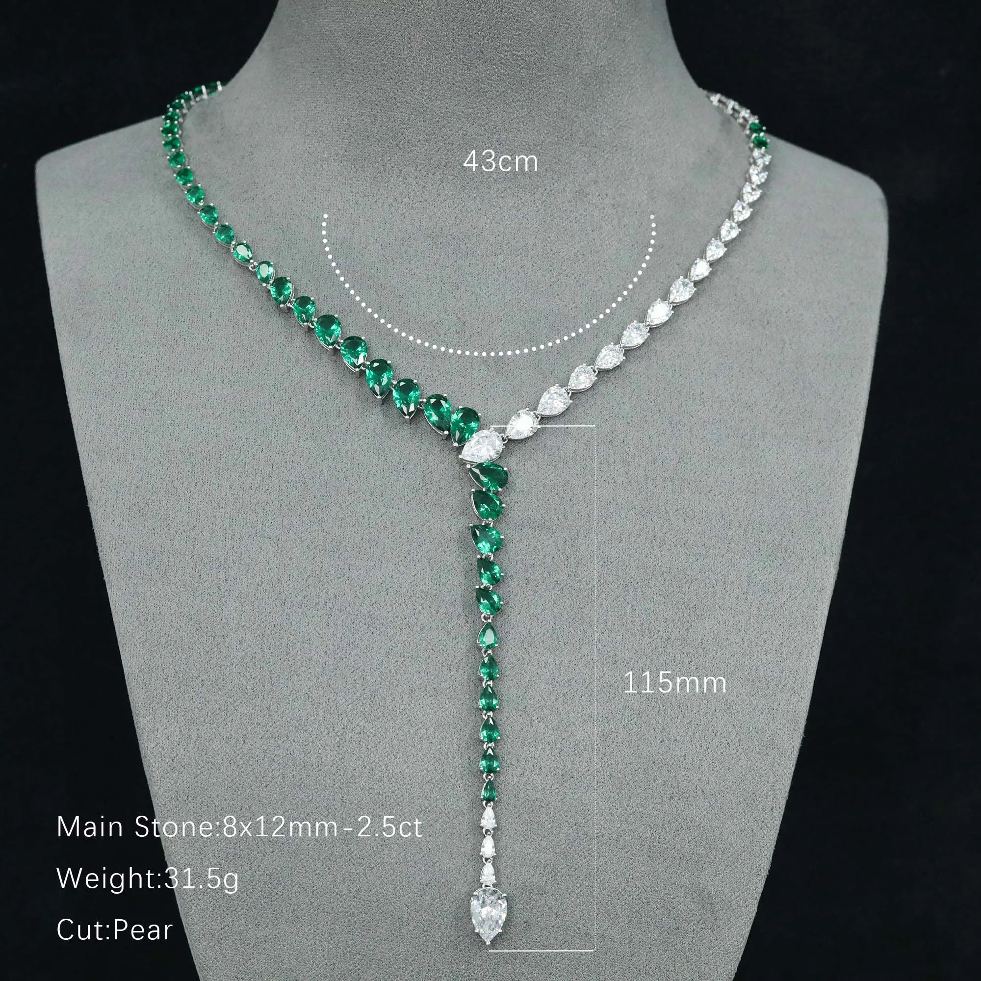 Luxury 925 Sterling Silver Y Drop Lariat Necklace Artificial Pear Emerald Elegant Fine Jewelry for Women's Banquet Wedding Gifts