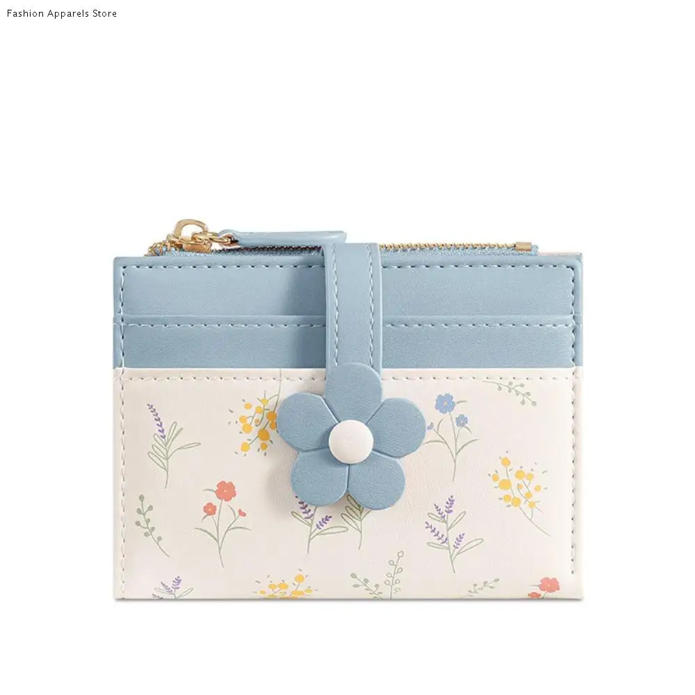 

Unique Flowers Printed Mini Coin Purse PU Leather Zipper Mini Keychain Bag Multi-Cards Slot Creative Women's Short Wallet Women