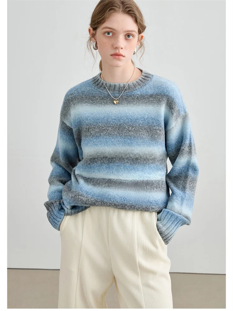 

MOLAN Blue Striped Woman Sweater Stylish Loose Cardigan O Neck Long Sleeve Fashion Cute Sweater Female Knitted Top