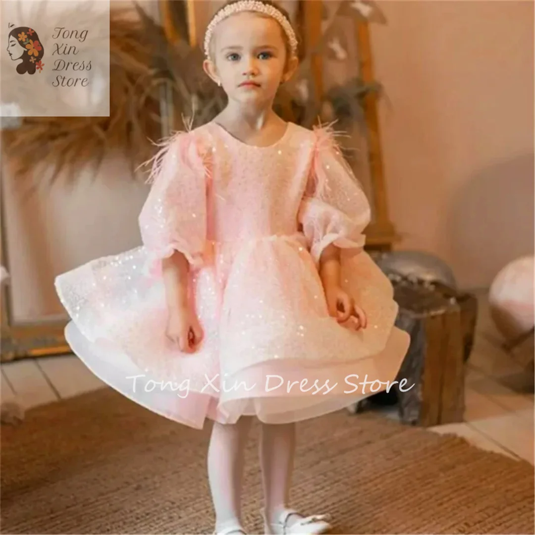 

Half-sleeved Hard Yarn Fluffy Bow Belt Flower Girl Dress Princess Ball First Communion Dresses Kids Surprise Birthday Present