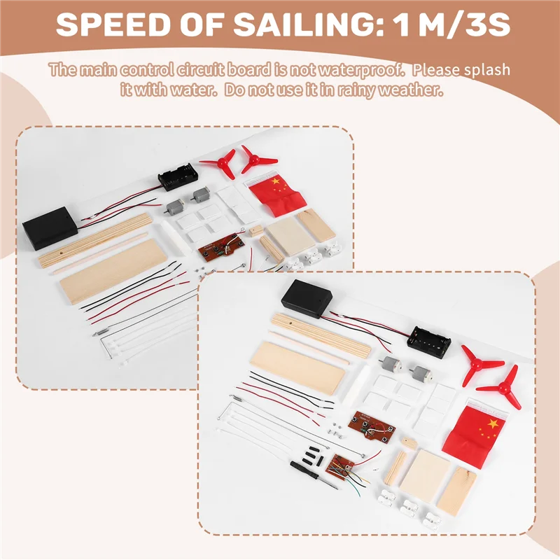 A41Z-Assembled Wind Turbine Model Boat Wooden Remote Control Boat DIY Science Educational Toys Gift Creative Model