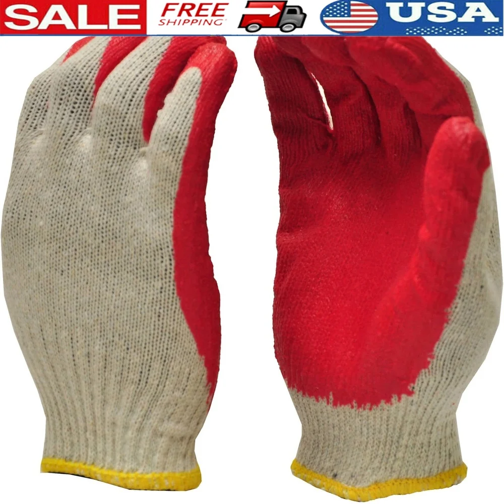 

Latex Coated Work Gloves Durable String Knit Palm Non-Slip Safety Cuff Reusable General Handling Warehouse Tasks 10 Pairs Large