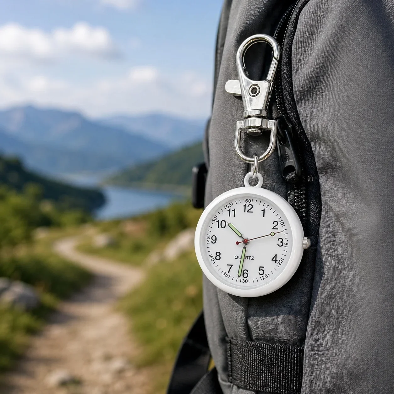Mini Keychain Pocket Watch Number Dial Quartz Watch Clip‑On Carabiner Fob Watch Portable Timepiece for Medical Staff Students