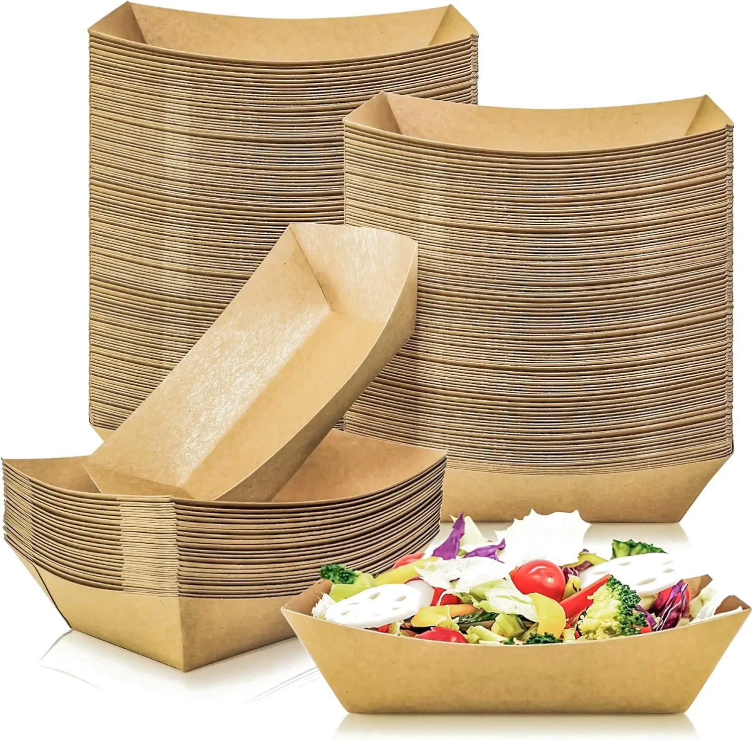 10/20/50Pcs Brown Kraft Paper Disposable Recyclable Eco-Friendly Food Serving Boats Take Out Food Trays Party Supplies for Fries