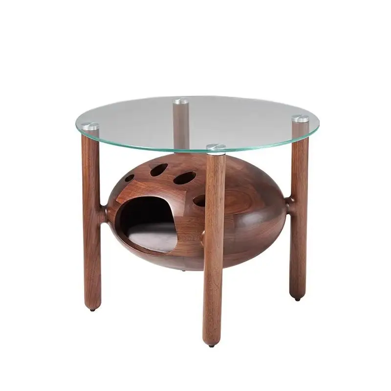 

North American black walnut, cat nest solid wood cat nest tea table one body spherical cat