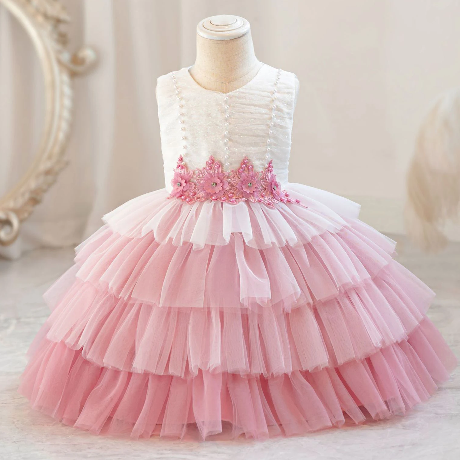 Charlotte Stylish Baby Little Girls Beaded Layered Ruffled Cupcake Tutu Dress Birthday Party Formal Pageant Dress AX173