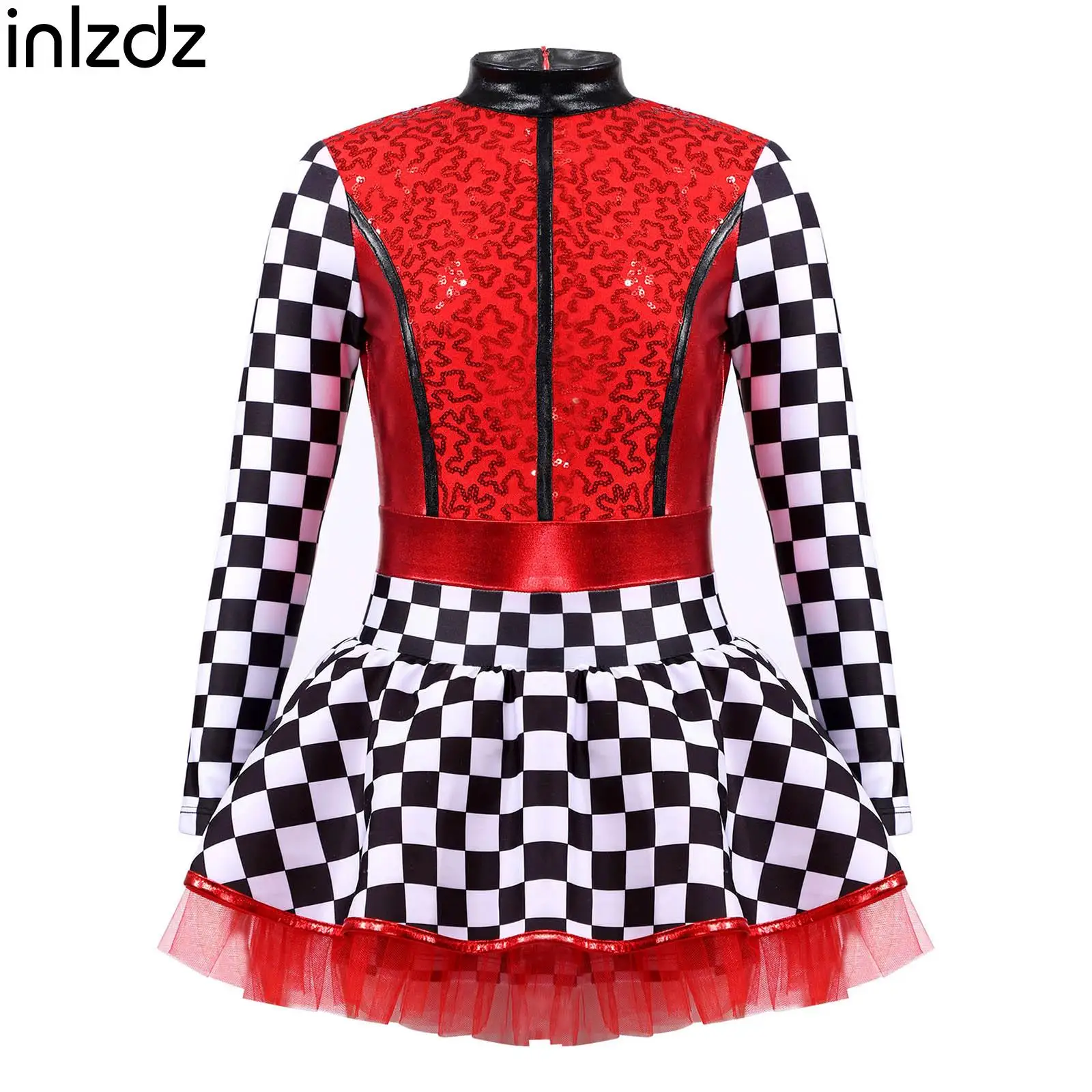 Racer Racing Driver Costume Checkerboard Long Sleeve Jumpsuit Carnivals Halloween Cosplay Party Dress Up Costumes for Kids Girls