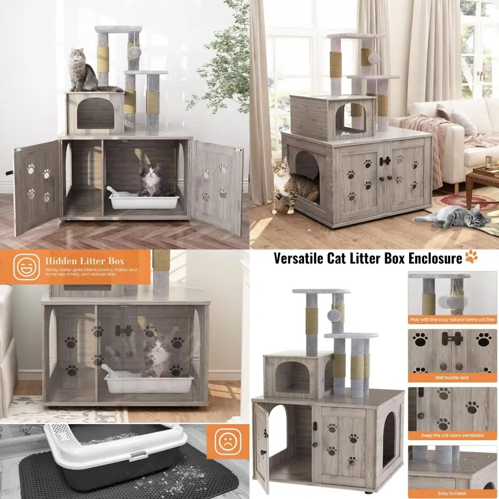 

«все в одном» домашний кошачий домик с корпусом для туалета и кошачьим деревом"