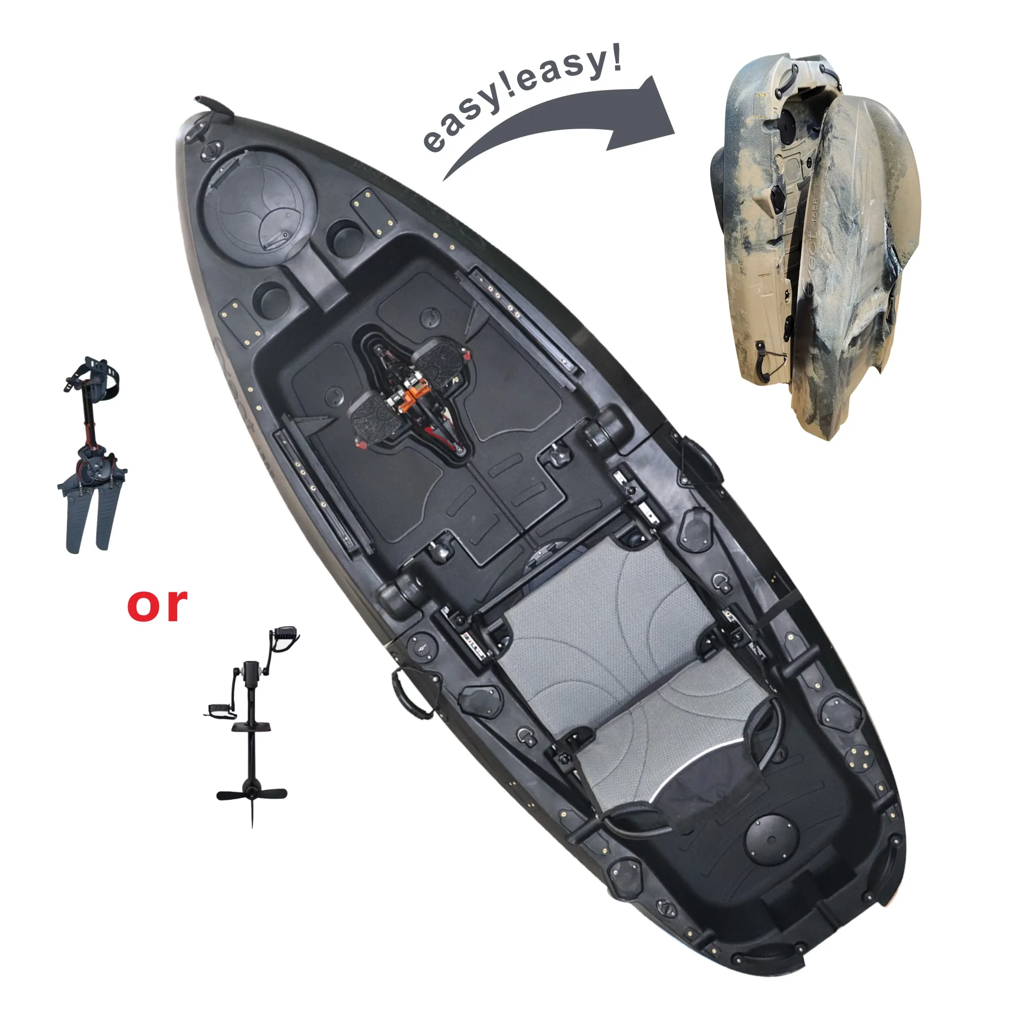 

New Arrival Two Sections Detachable 8.2ft Single Person Rotomolded HDPE Eco-Friendly High Quality Modular Pedal Kayak