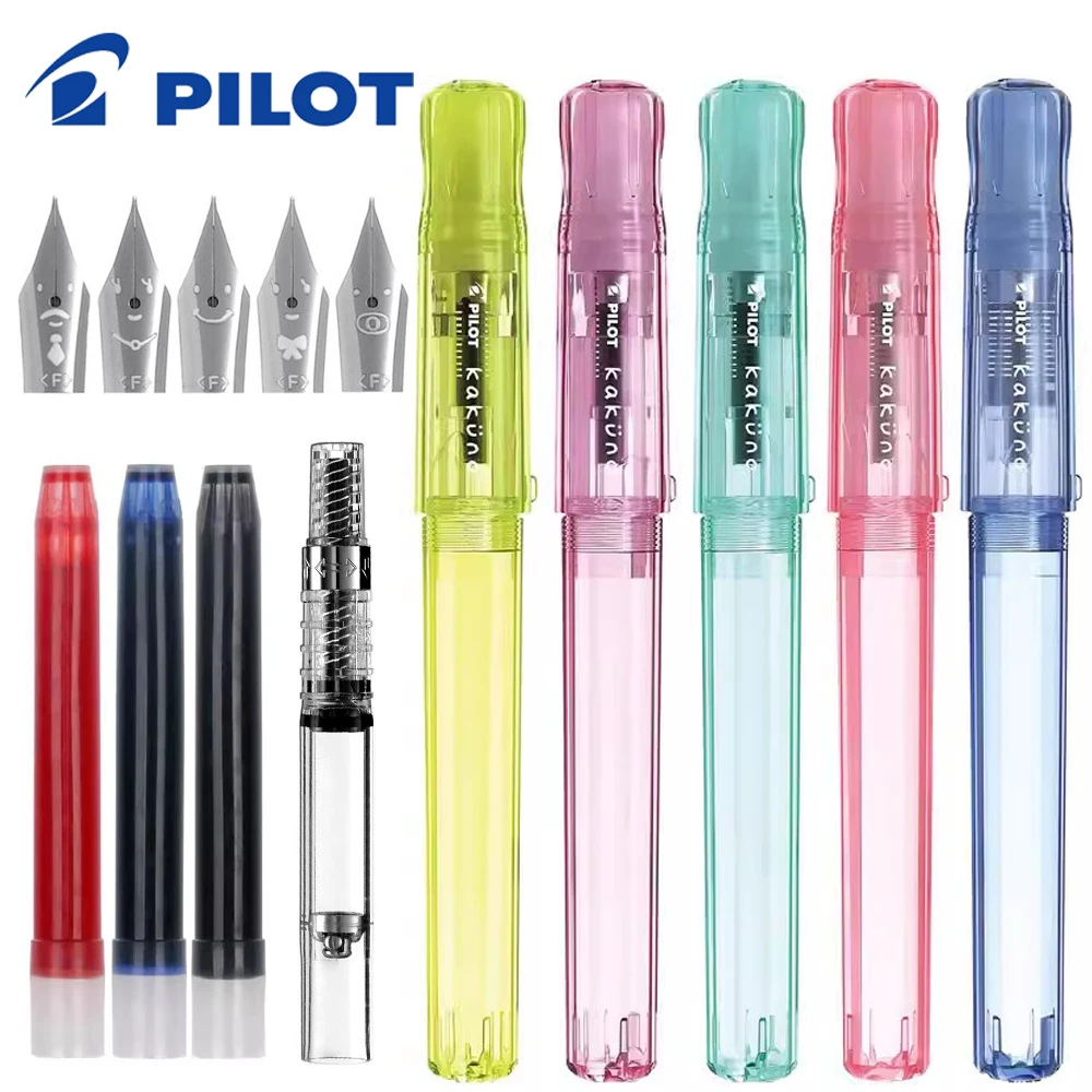 

Japan PILOT Fountain Pen Set FKA-1SR Smiley Nib Kakuno Color Transparent Rod School Supplies Kawaii Office Stationery Cute Pens