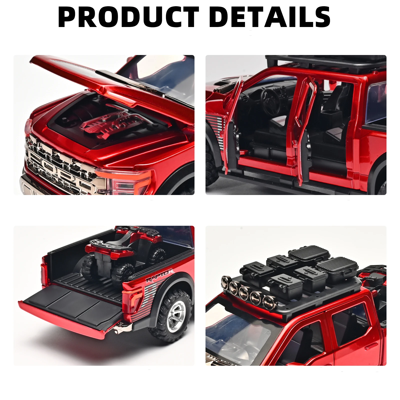 1:24 f150 svt raptor versão modificada modelo de carro de liga som e luz puxar para trás brinquedo infantil colecionável presente de aniversário