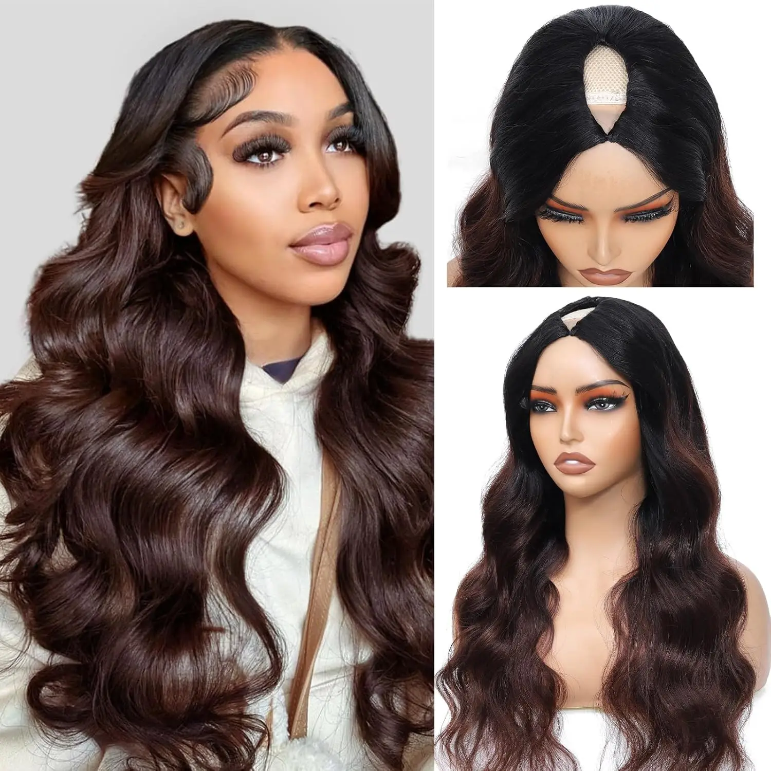 V Part Wig Human Hair Body Wave No Leave Out No Glue 