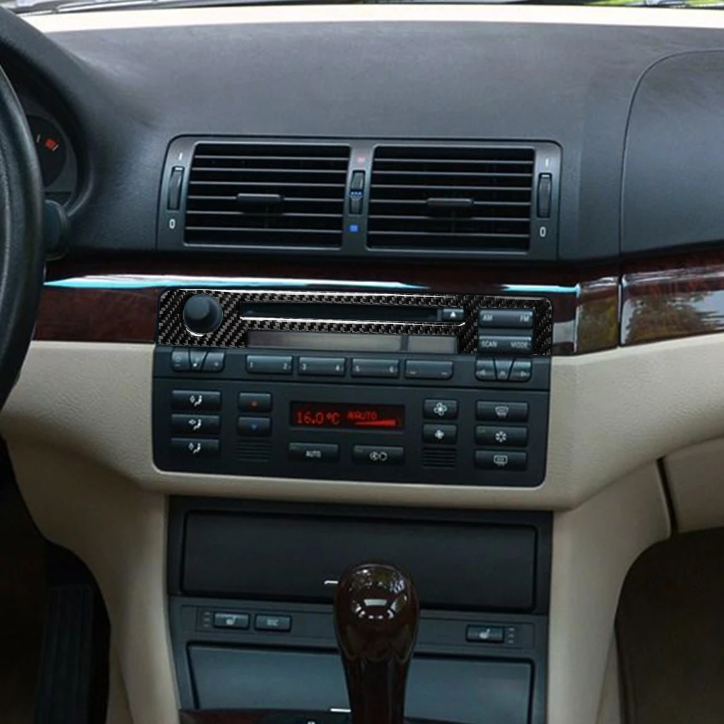 ملحقات السيارة من ألياف الكربون الحقيقية غطاء وحدة التحكم المركزية ملصق لسيارات BMW 3 Series E46 1998 1999 2000 2001 2002 2003 2004 2005