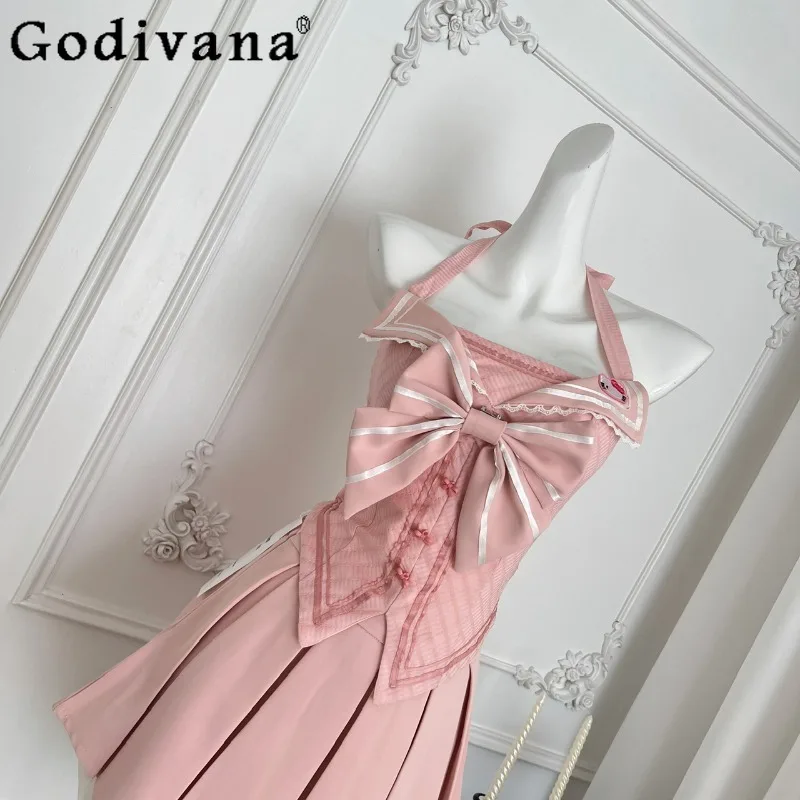 Verão estilo princesa conjunto feminino lolita doce topo e saia duas peças terno feminino verão grande arco design saia outfits