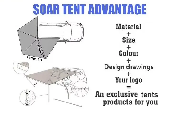 270 Car Awning Tent Waterproof Outdoor Camp with Free Standing Side Walls Canvas Fabric