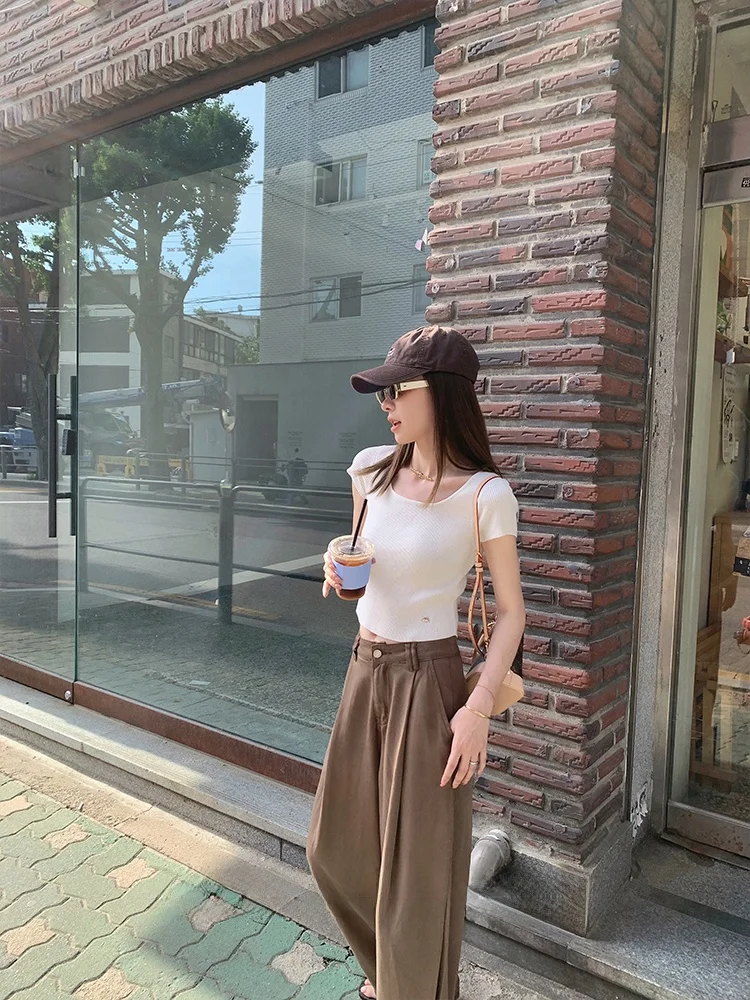 

Summer Thin Wide Leg Loose Women's Jeans Drapey Lightweight High Waist Zipper Closure Comfortable Cool Sensation Denim