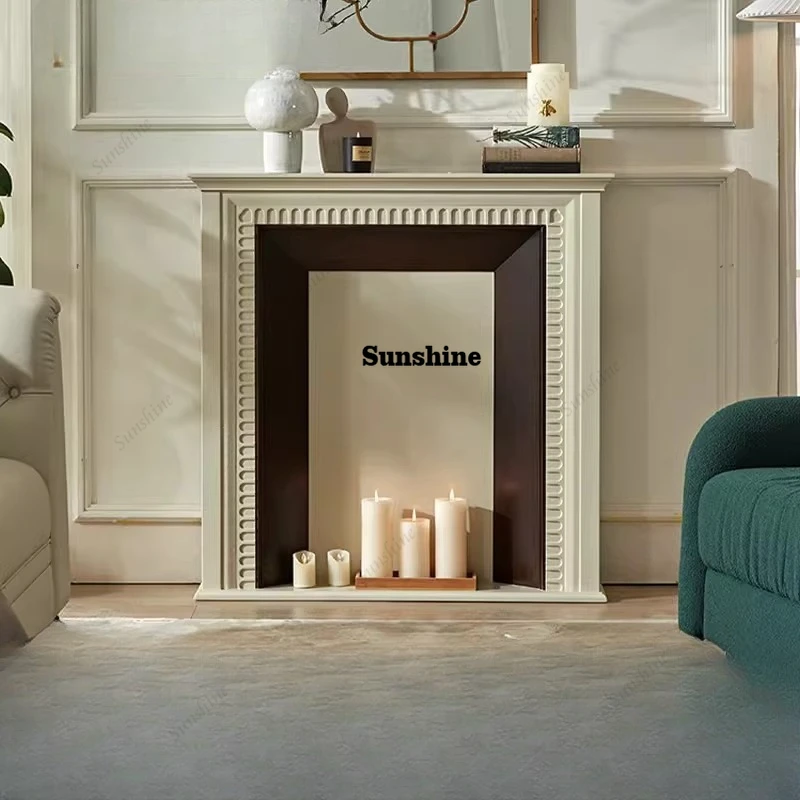 

French retro solid wood fireplace decorative cabinet modern home, light luxury porch storage cabinet