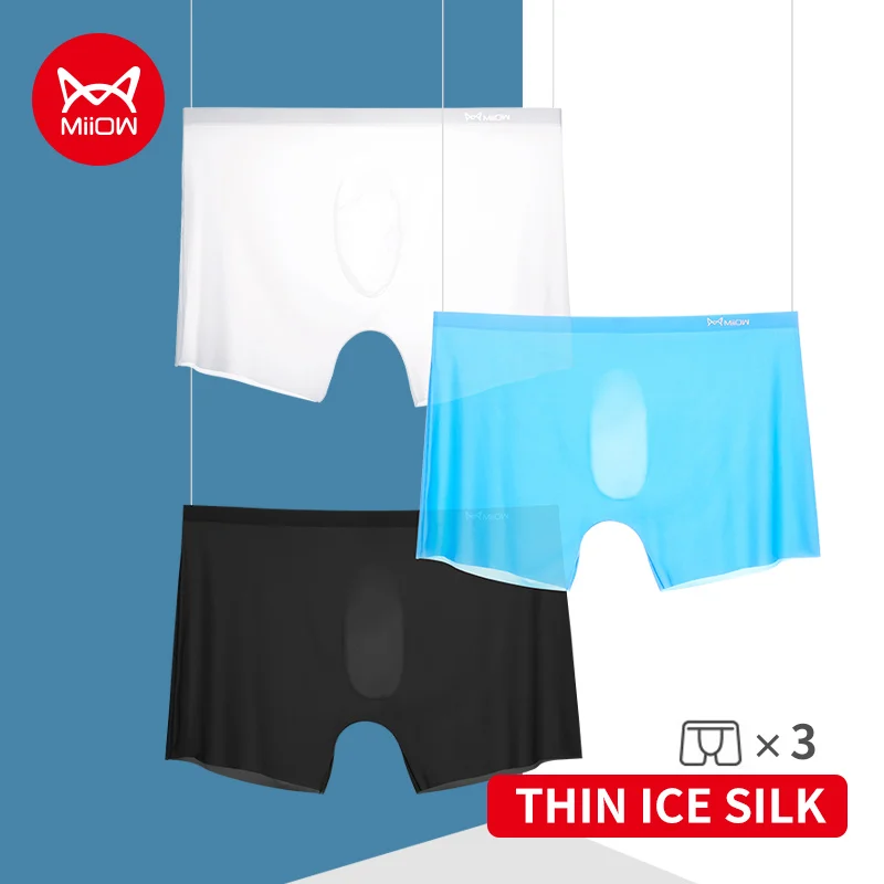 MiiOW 3Pcs Ice Silk Sexy Men Underwear Boxers Underpants Breathable Transparent Men\'s Panties Bxoers Shorts Boxershorts MR8052