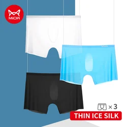 MiiOW 3Pcs Ice Silk Sexy Men Underwear Boxers Underpants Breathable Transparent Men's Panties Bxoers Shorts Boxershorts MR8052